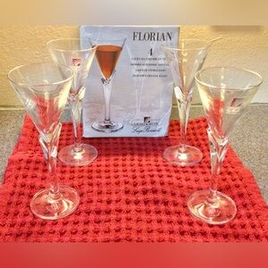 Florian Blown Crystal Liqueur Glasses Luigi Bormioli Clear Petal Stem Set of 4